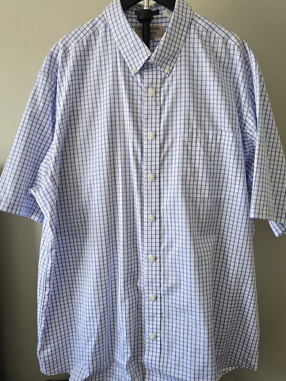 Duluth Trading Co Blue and White Check Short-Sleeve Button-Down Shirt 2XL Tall